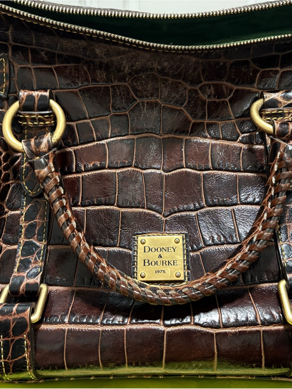 Dooney & Bourke Brown Croc-Embossed Leather Handbag with Gold Hardware